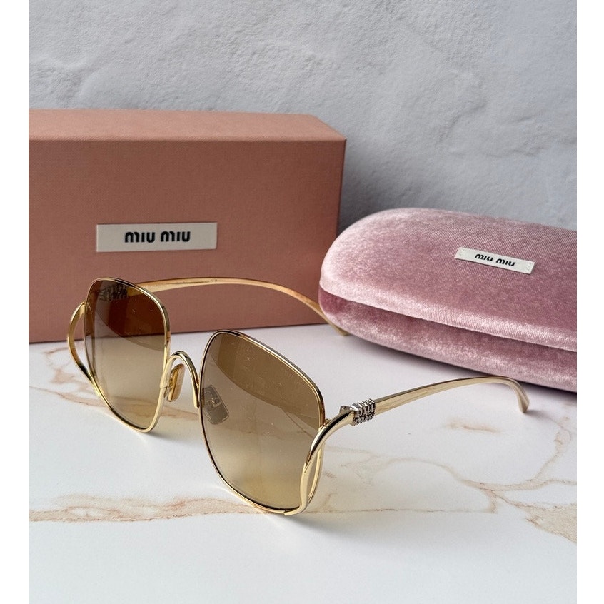 New Miu Miu Mu A57s Oversized Sunglasses In Gold Brown $637